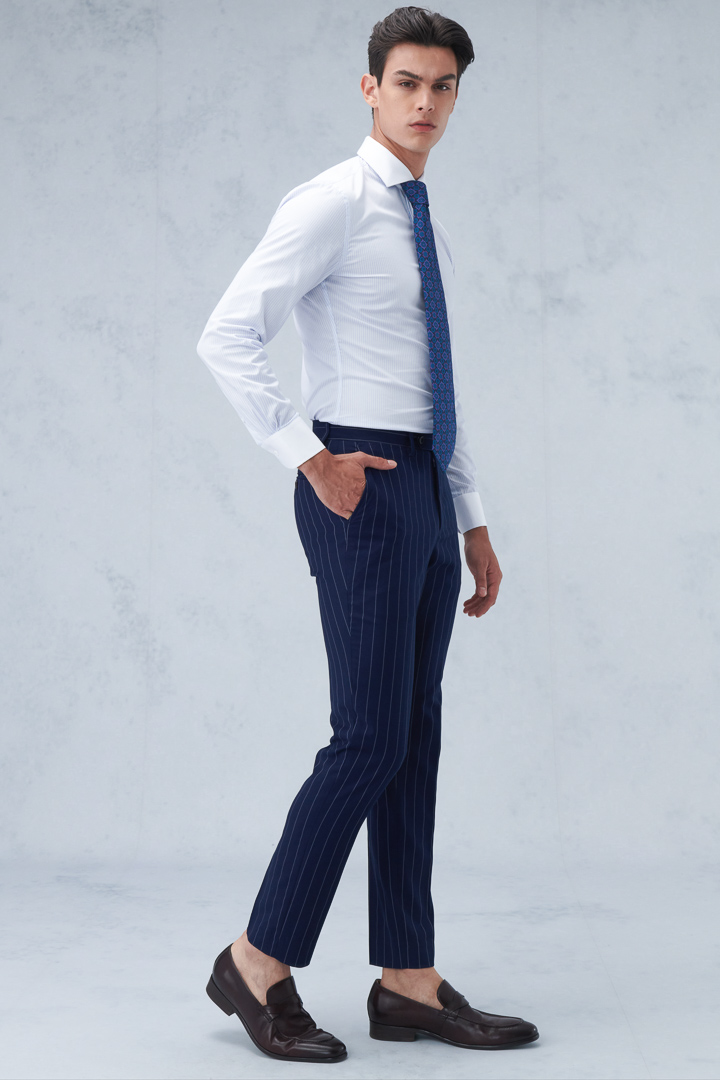 SST&C Navy Blue Straight Stripe Slim Fit Suit Trousers | 0212209008  (Outlet)_2