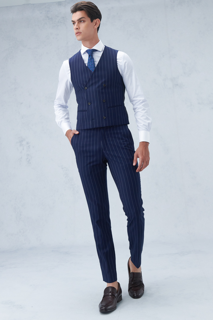 SST&C Navy Blue Straight Stripe Slim Fit Suit Trousers | 0212209008  (Outlet)_3