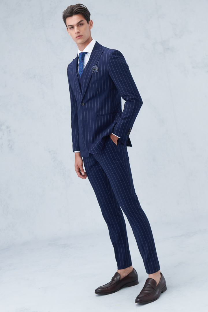 SST&C Navy Blue Straight Stripe Slim Fit Suit Trousers | 0212209008  (Outlet)_4