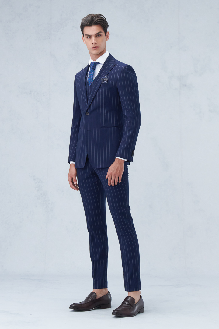 SST&C Navy Blue Straight Stripe Slim Fit Suit Trousers | 0212209008  (Outlet)_5