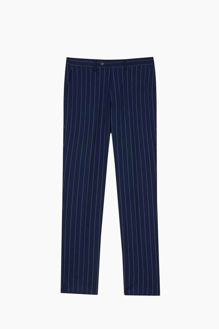 SST&C Navy Blue Straight Stripe Slim Fit Suit Trousers | 0212209008  (Outlet)_7