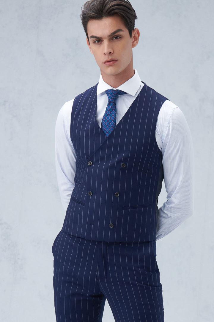 SST&C Navy Blue Straight Stripe Slim Fit Vest | 0512209008  (Outlet)_0