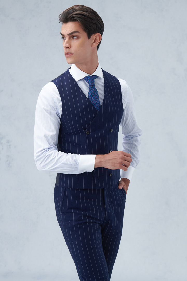 SST&C Navy Blue Straight Stripe Slim Fit Vest | 0512209008  (Outlet)_1