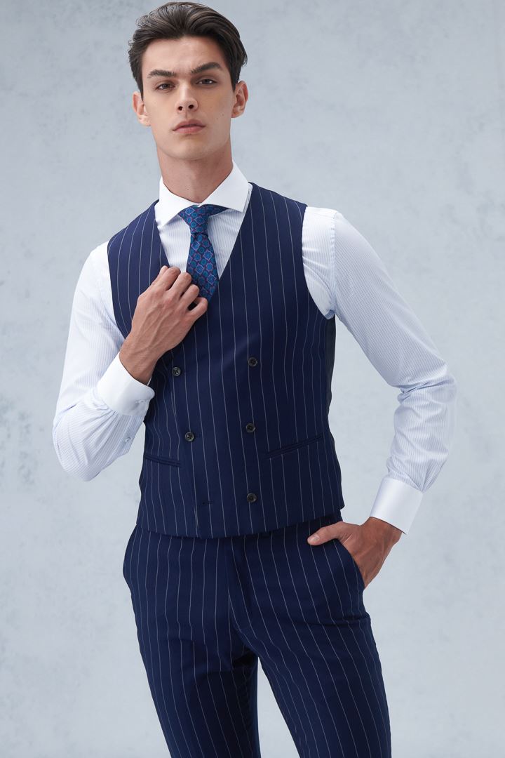SST&C Navy Blue Straight Stripe Slim Fit Vest | 0512209008  (Outlet)_2