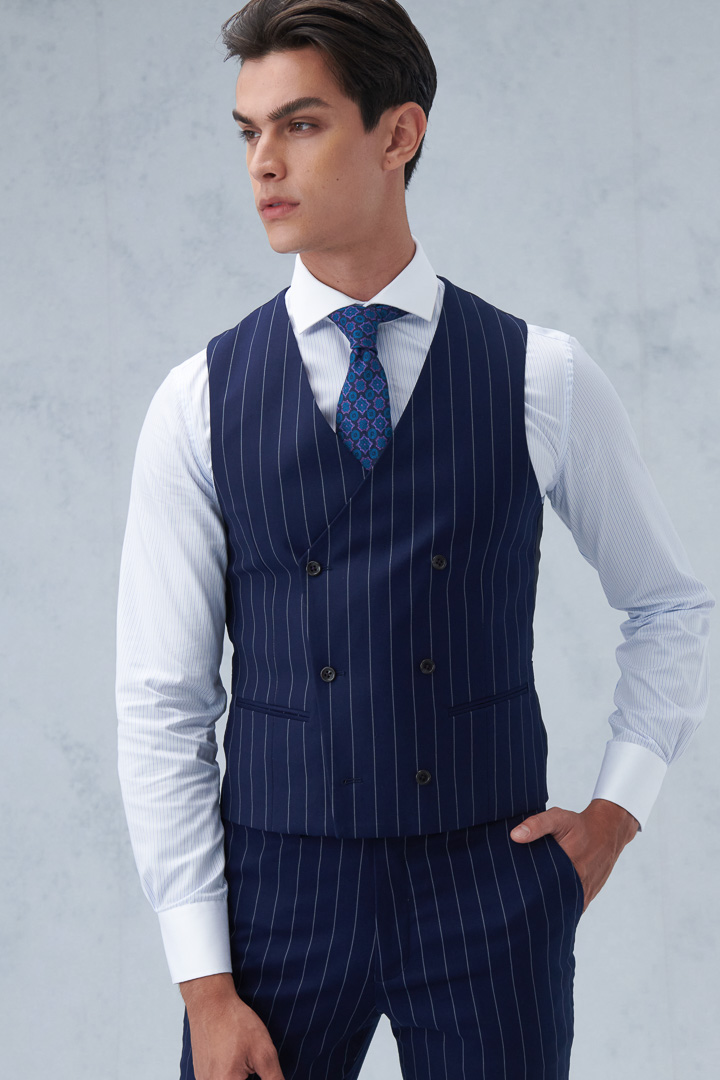SST&C Navy Blue Straight Stripe Slim Fit Vest | 0512209008  (Outlet)_3