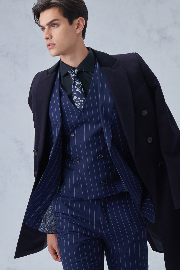 SST&C Navy Blue Straight Stripe Slim Fit Vest | 0512209008  (Outlet)_4