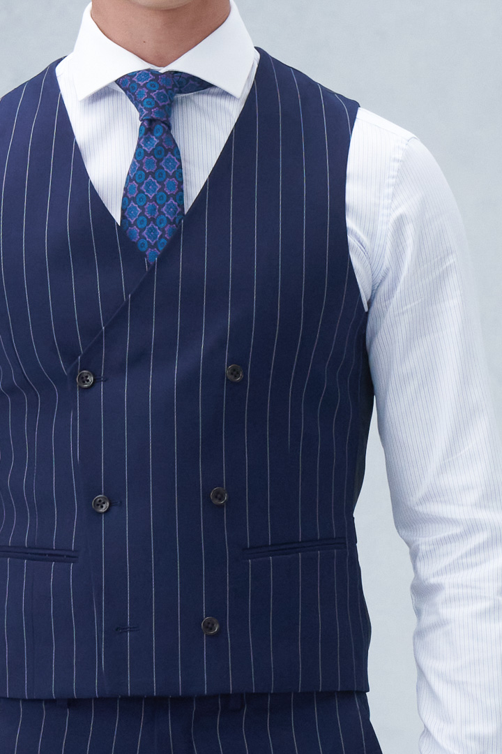 SST&C Navy Blue Straight Stripe Slim Fit Vest | 0512209008  (Outlet)_5