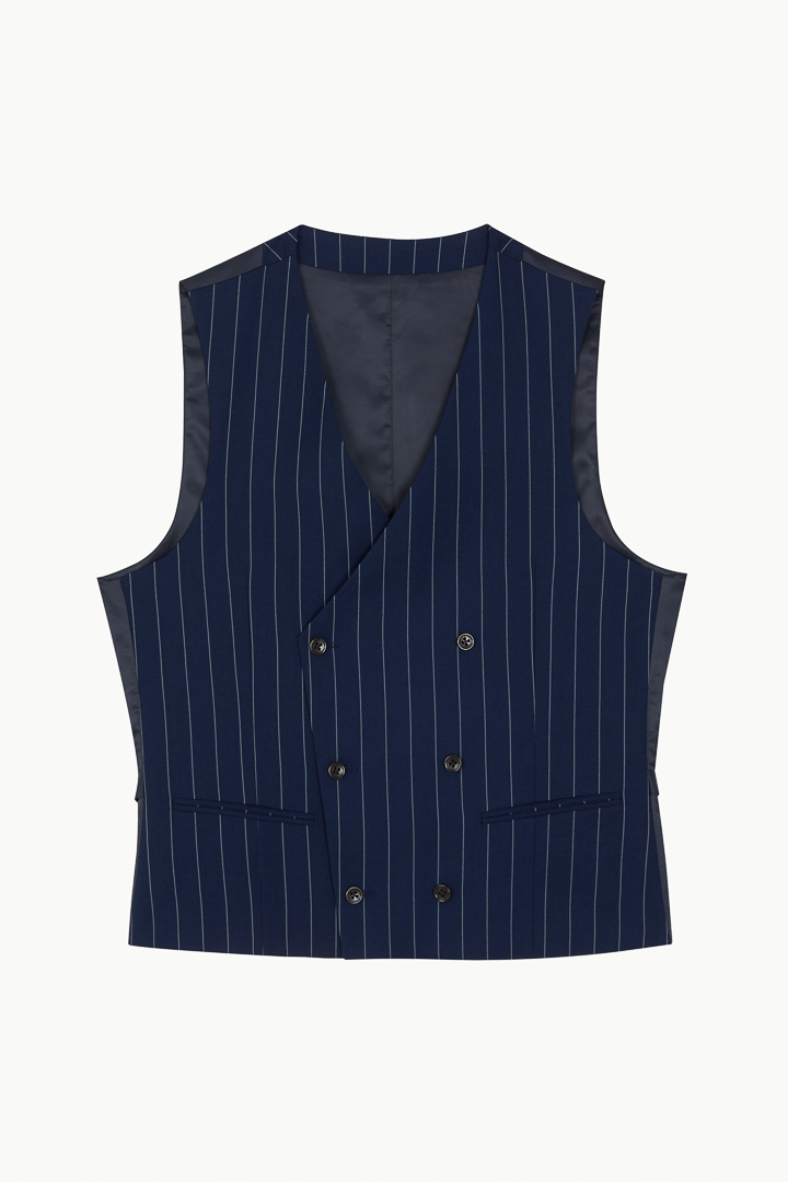 SST&C Navy Blue Straight Stripe Slim Fit Vest | 0512209008  (Outlet)_7