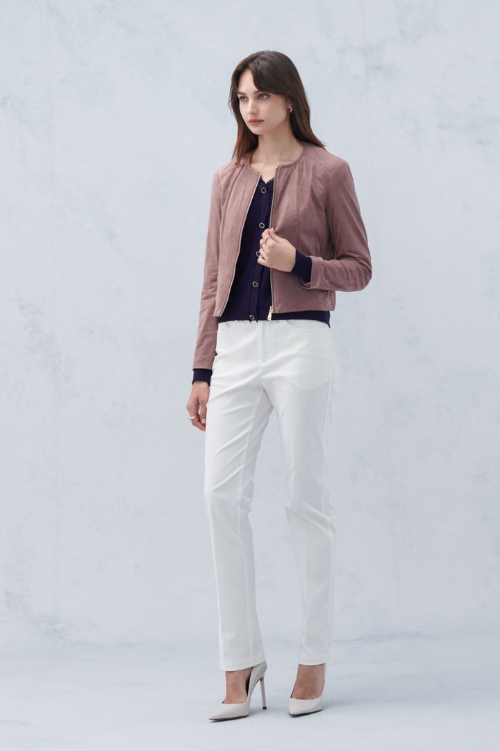 SST&C Women'S Milk Tea Suede Round Neck Short Zipper Jacket | 8162209004  (Outlet)_3