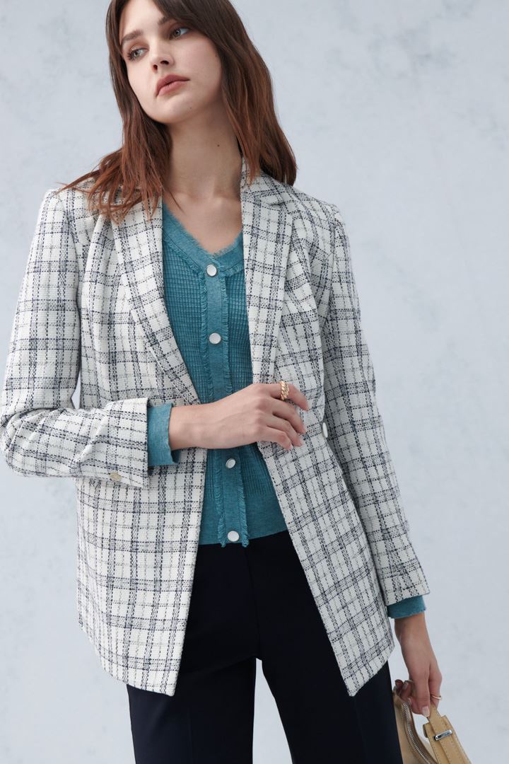 SST&C #Online Exclusive  Women'S Gray and White Check Pattern Lapel Belt Casual Jacket | 8162209005  (Outlet)_2
