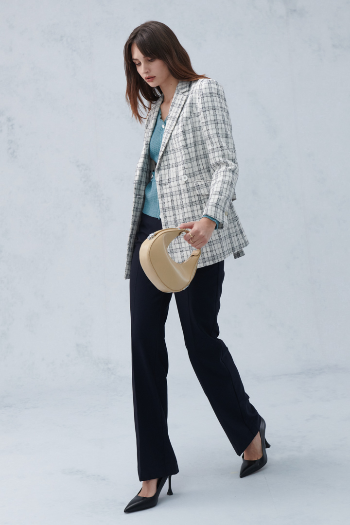 SST&C #Online Exclusive  Women'S Gray and White Check Pattern Lapel Belt Casual Jacket | 8162209005  (Outlet)_4