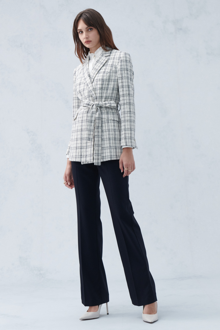 SST&C #Online Exclusive  Women'S Gray and White Check Pattern Lapel Belt Casual Jacket | 8162209005  (Outlet)_6