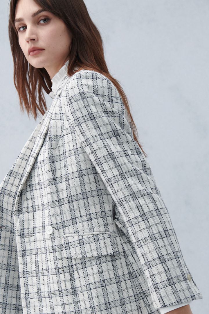SST&C #Online Exclusive  Women'S Gray and White Check Pattern Lapel Belt Casual Jacket | 8162209005  (Outlet)_7