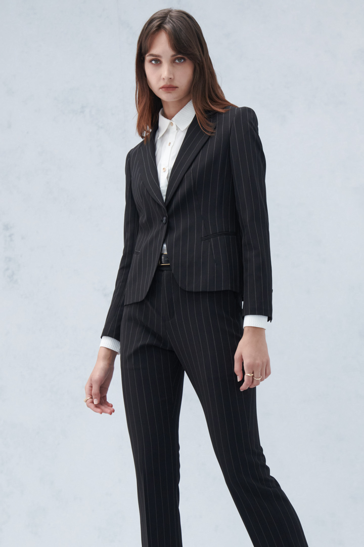SST&C Black Striped Pattern Square Collar Suit Jacket | 7162209001  (Outlet)_3