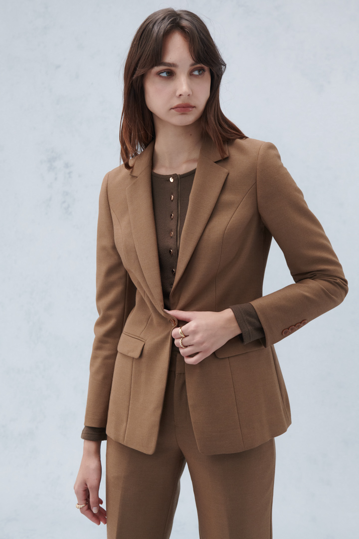 SST&C Khaki Square Collar Suit Jacket | 7162209004  (Outlet)_0