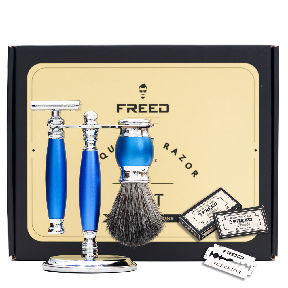【FREED】封閉式雙刃刮鬍刀豪華禮盒四件組- 時尚藍_1
