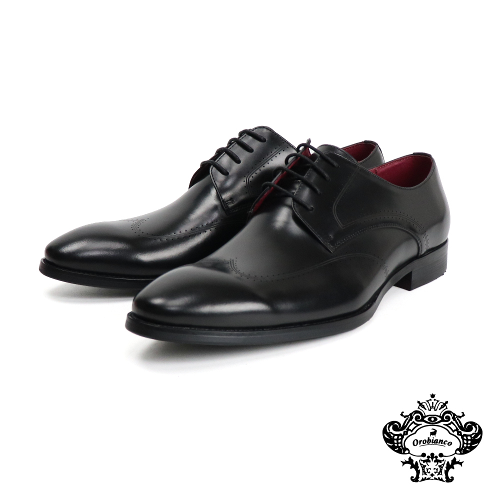 【Orobianco】排列雕孔翼紋綁帶德比鞋 黑色(OR28728-BL)