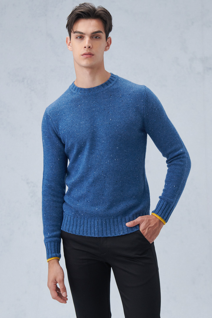 SST&C #Online Exclusive  Ocean Blue Dotted Yarn Crew Neck Sweater | 1112210001  (Outlet)_0