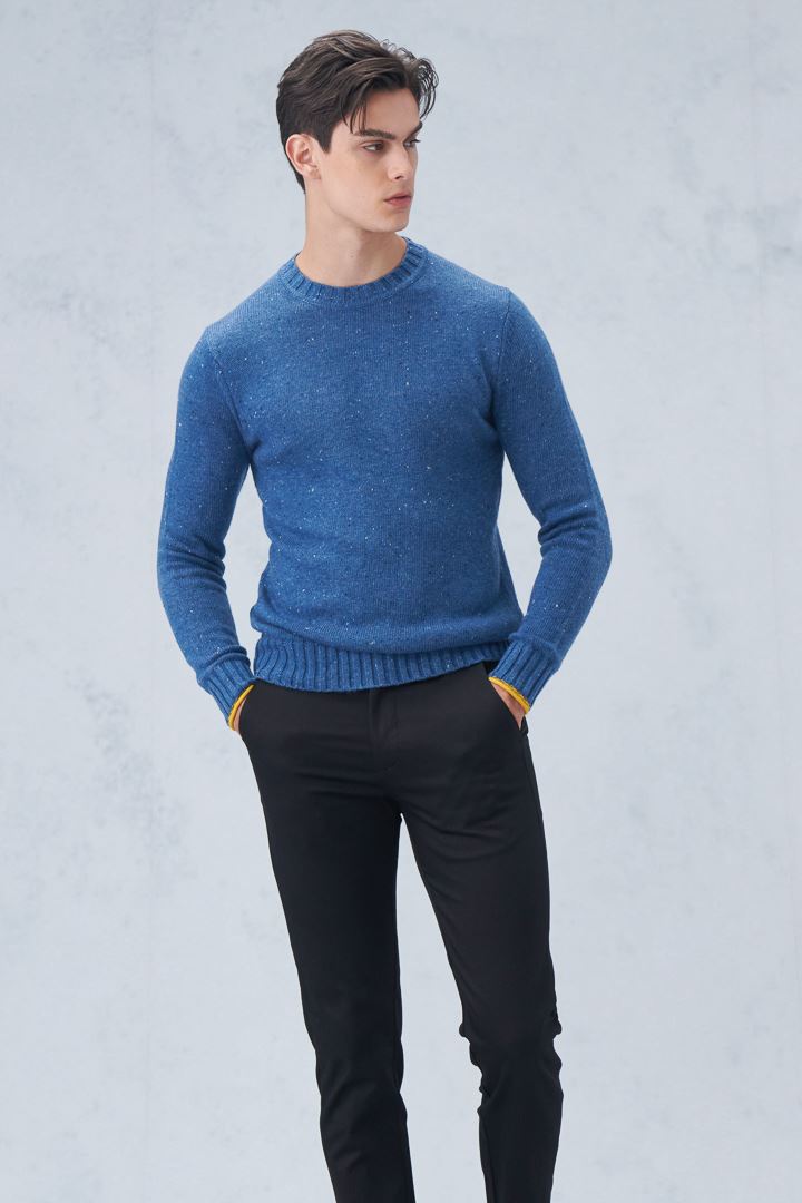 SST&C #Online Exclusive  Ocean Blue Dotted Yarn Crew Neck Sweater | 1112210001  (Outlet)_2