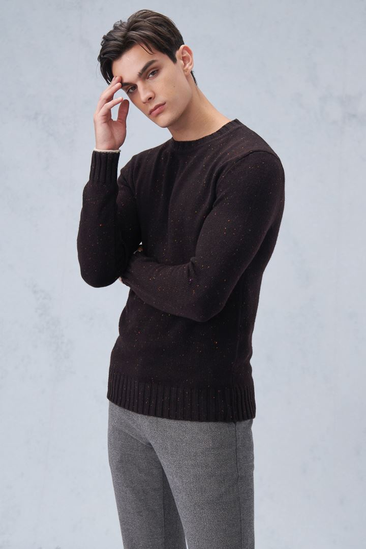 SST&C #Online Exclusive  Dark Oak Color Dot Yarn Crew Neck Sweater | 1112210002  (Outlet)_0