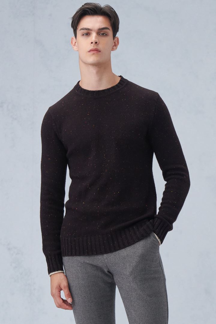SST&C #Online Exclusive  Dark Oak Color Dot Yarn Crew Neck Sweater | 1112210002  (Outlet)_1