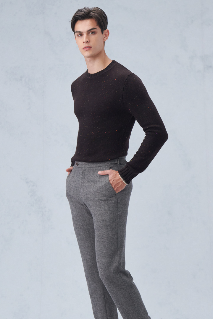 SST&C #Online Exclusive  Dark Oak Color Dot Yarn Crew Neck Sweater | 1112210002  (Outlet)_2
