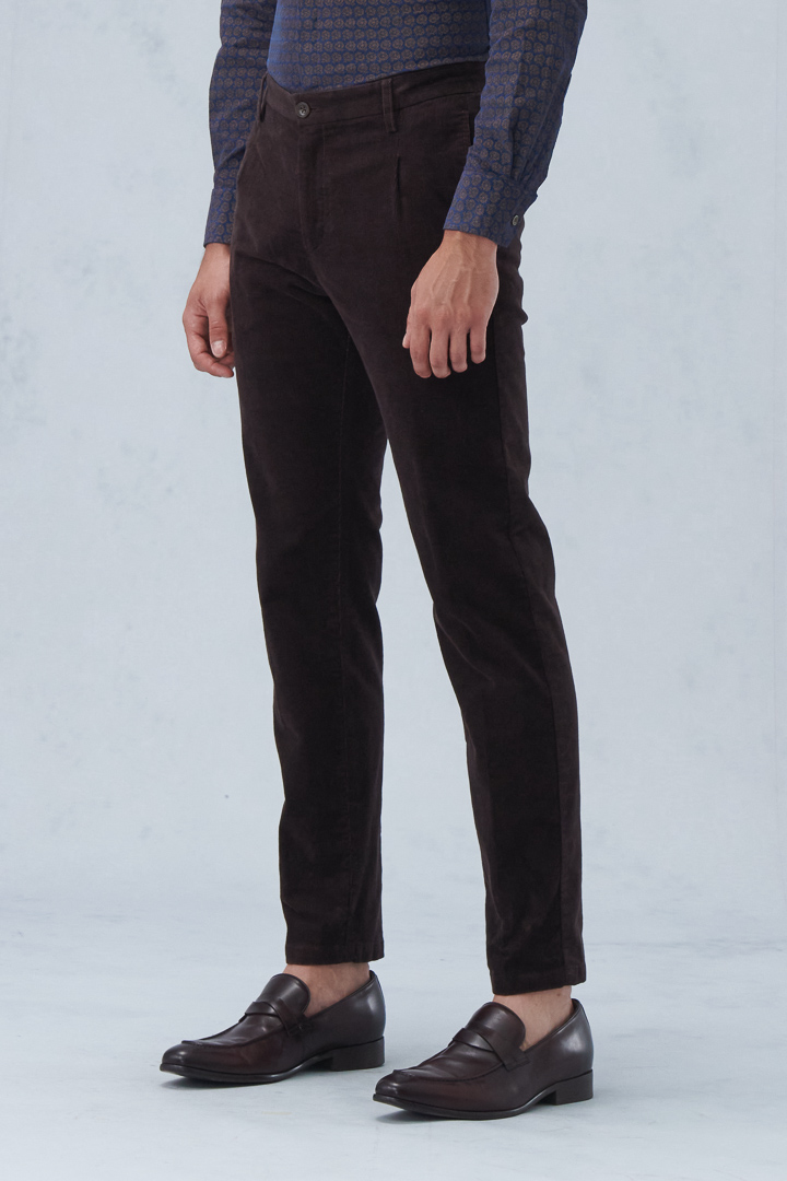 SST&C Brown Corduroy Slim Fit Elastic Casual Trousers | 1212210004  (Outlet)_0