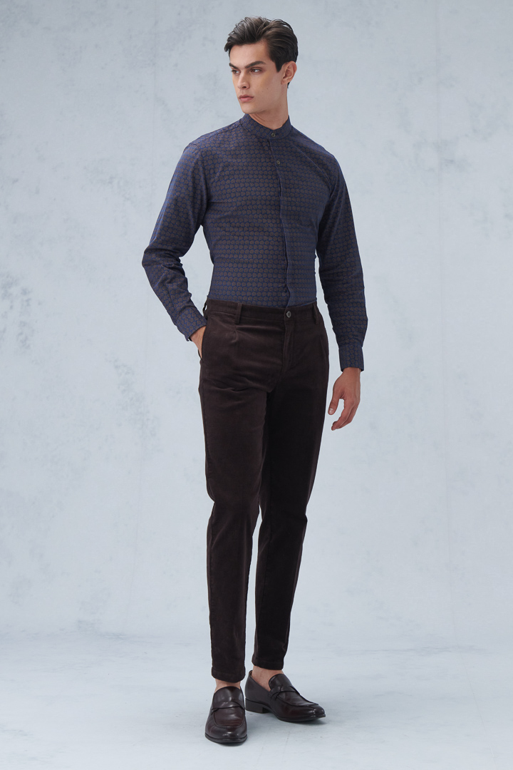 SST&C Brown Corduroy Slim Fit Elastic Casual Trousers | 1212210004  (Outlet)_1