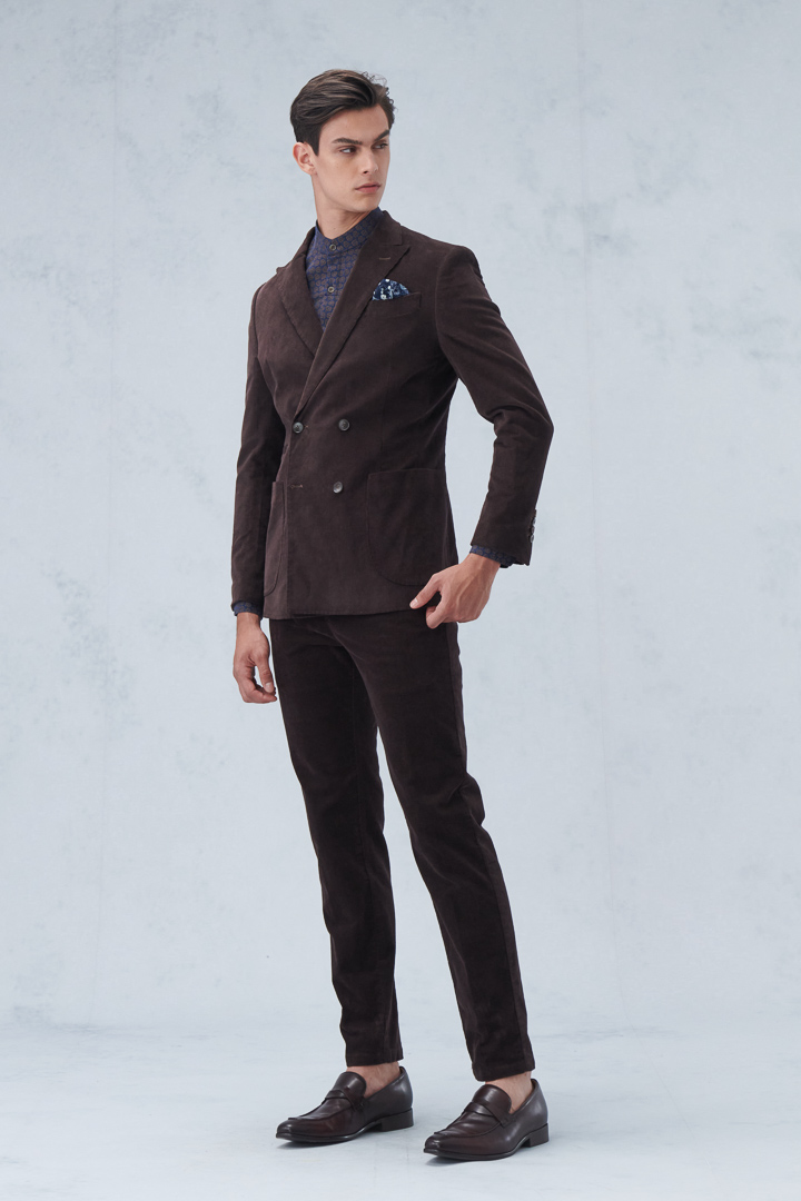 SST&C Brown Corduroy Slim Fit Elastic Casual Trousers | 1212210004  (Outlet)_2