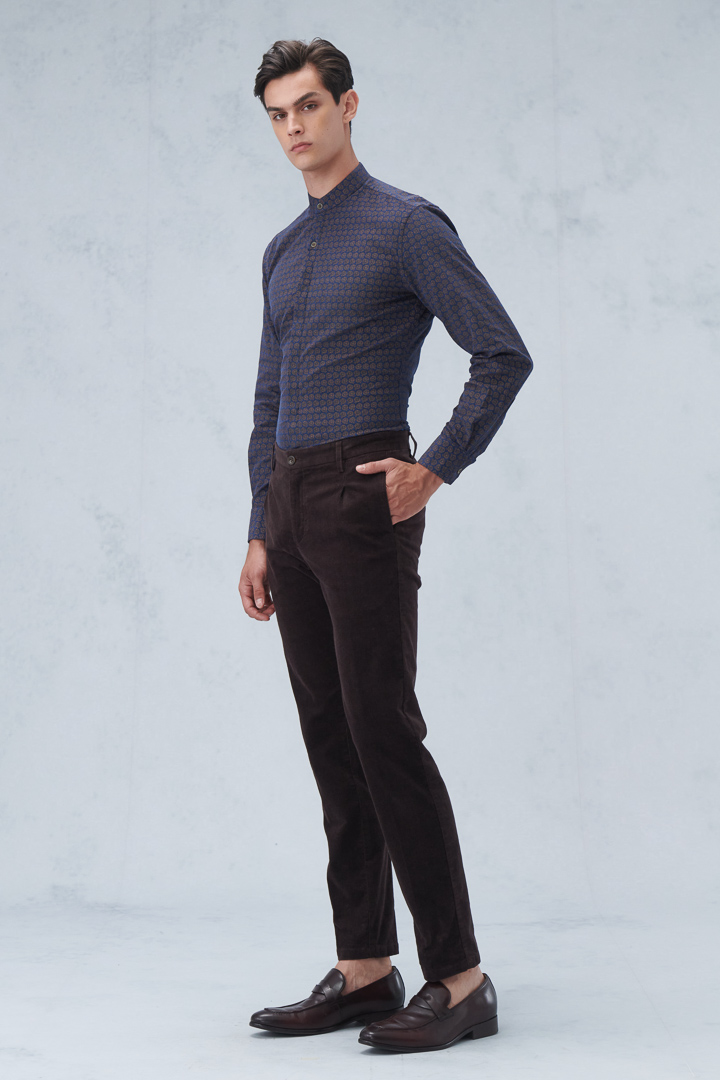 SST&C Brown Corduroy Slim Fit Elastic Casual Trousers | 1212210004  (Outlet)_3