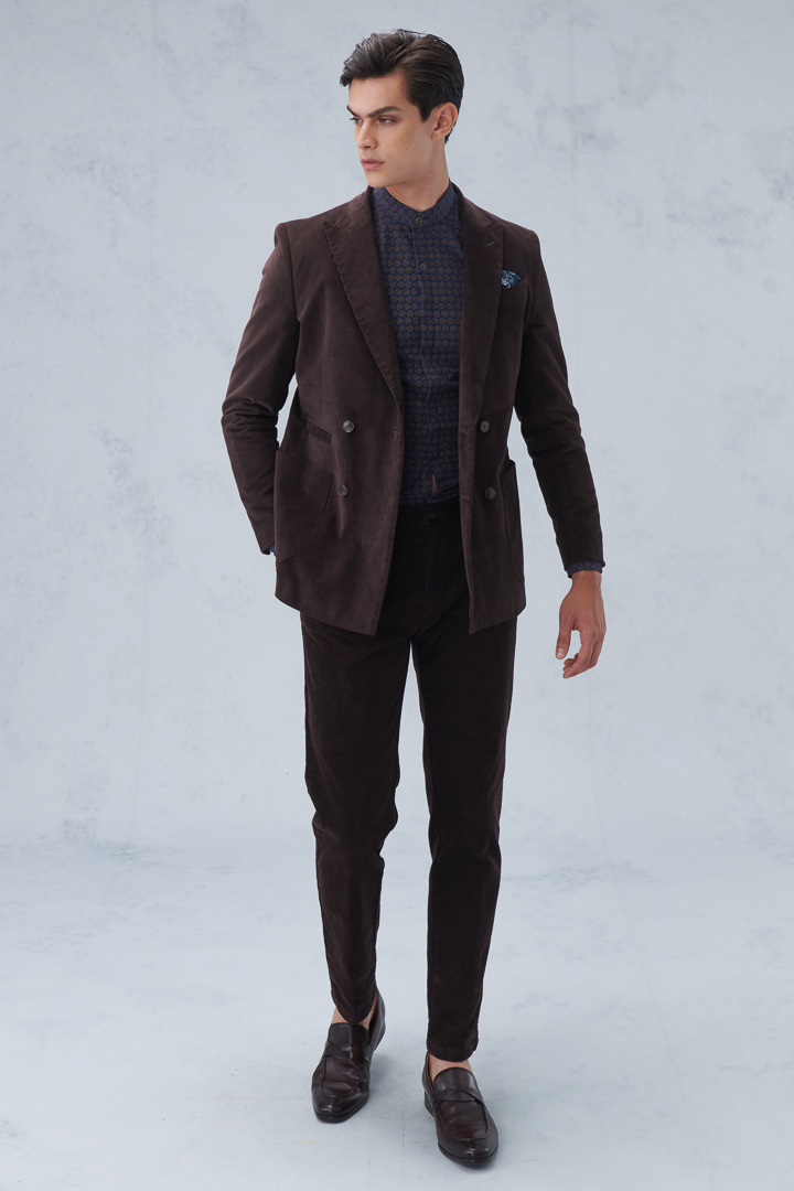SST&C Brown Corduroy Slim Fit Elastic Casual Trousers | 1212210004  (Outlet)_6