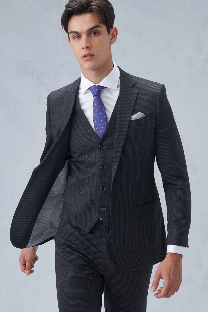 SST&C Dark Gray Striped Pattern Knitted Casual Suit Jacket | 0612210001  (Outlet)_1