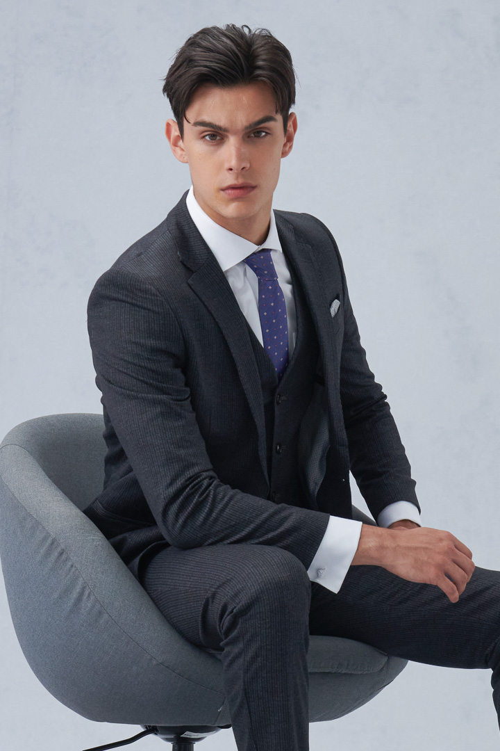 SST&C Dark Gray Striped Pattern Knitted Casual Suit Jacket | 0612210001  (Outlet)_2