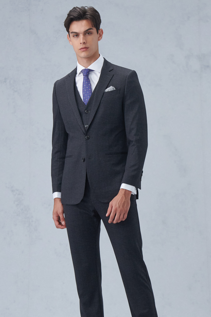 SST&C Dark Gray Striped Pattern Knitted Casual Suit Jacket | 0612210001  (Outlet)_3