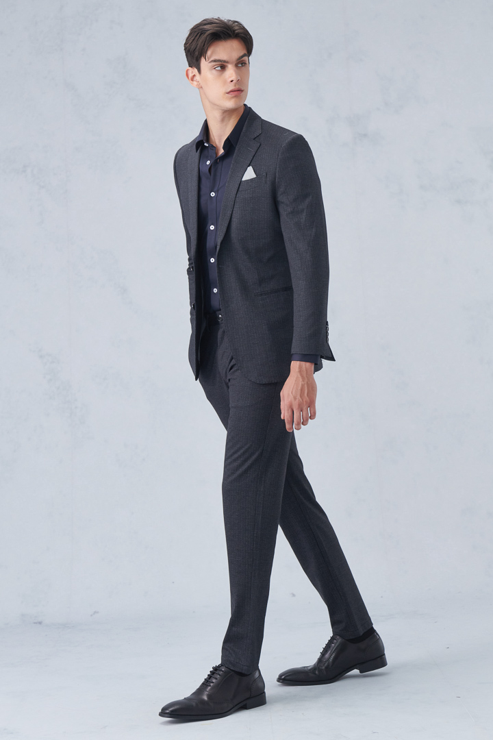 SST&C Dark Gray Striped Pattern Knitted Casual Suit Jacket | 0612210001  (Outlet)_4