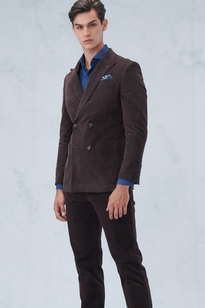 SST&C #Online Exclusive  Brown Corduroy Double-Breasted Casual Suit Jacket | 0612210004  (Outlet)_0