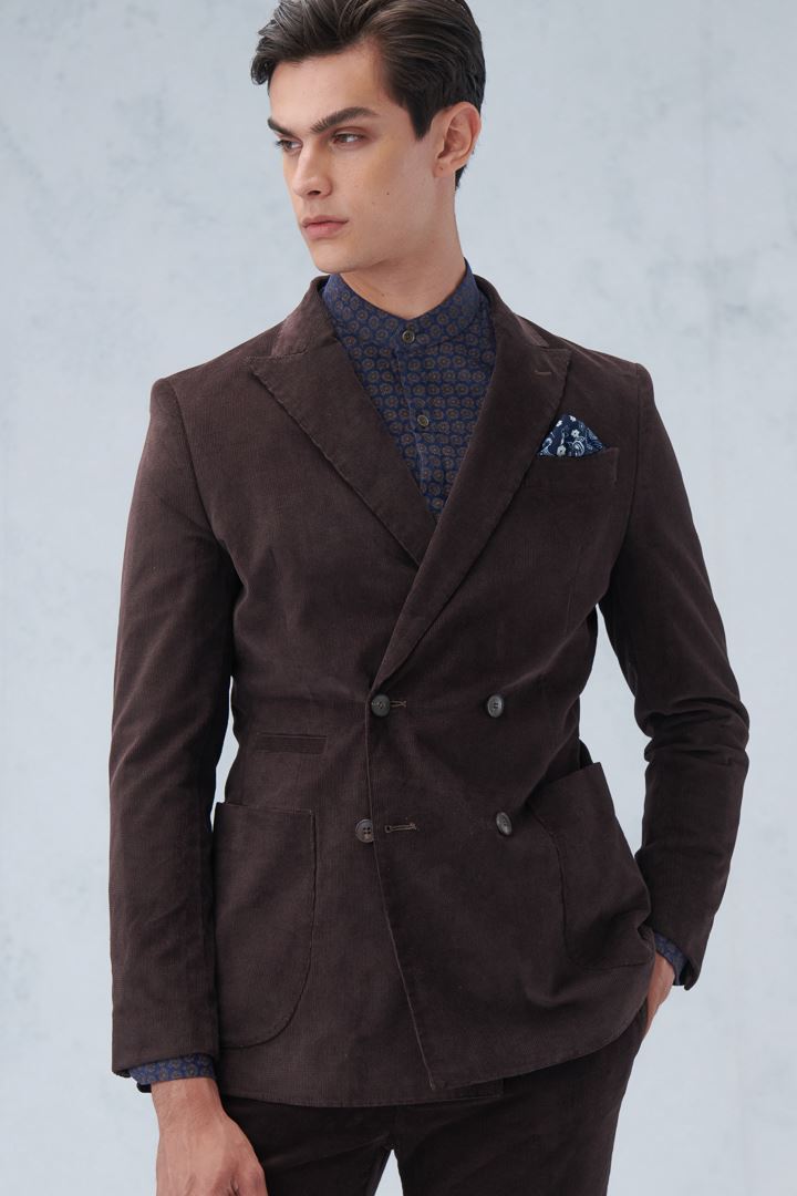 SST&C #Online Exclusive  Brown Corduroy Double-Breasted Casual Suit Jacket | 0612210004  (Outlet)_1