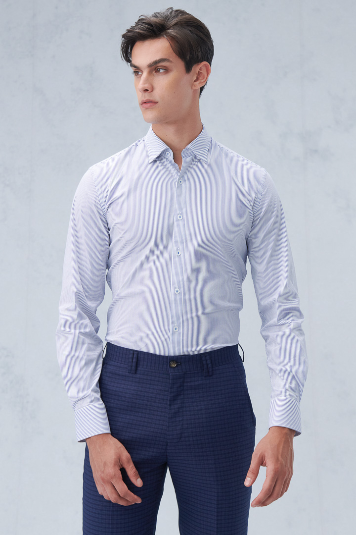 SST&C #Elastic Fit  Blue Pinstripe Pattern Slim Fit Shirt | 0312210013  (Outlet)_2