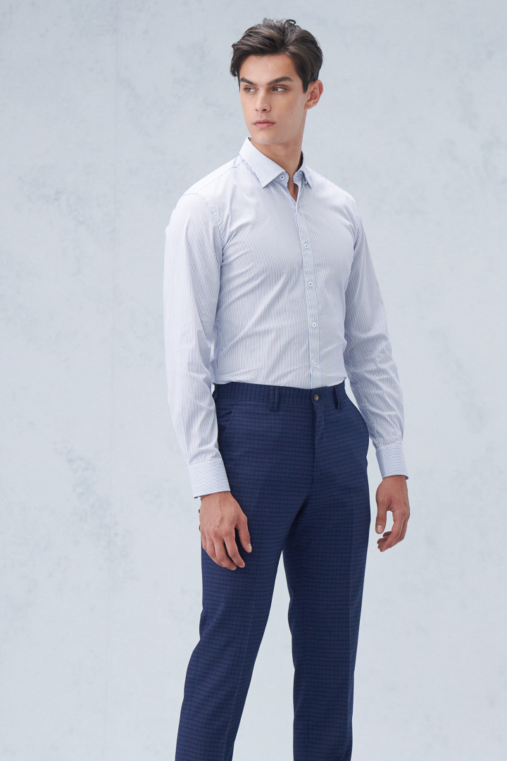 SST&C #Elastic Fit  Blue Pinstripe Pattern Slim Fit Shirt | 0312210013  (Outlet)_3