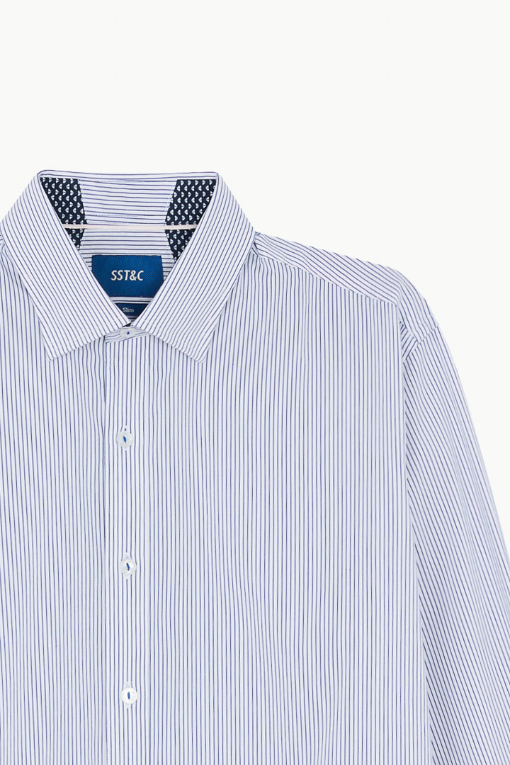 SST&C #Elastic Fit  Blue Pinstripe Pattern Slim Fit Shirt | 0312210013  (Outlet)_7