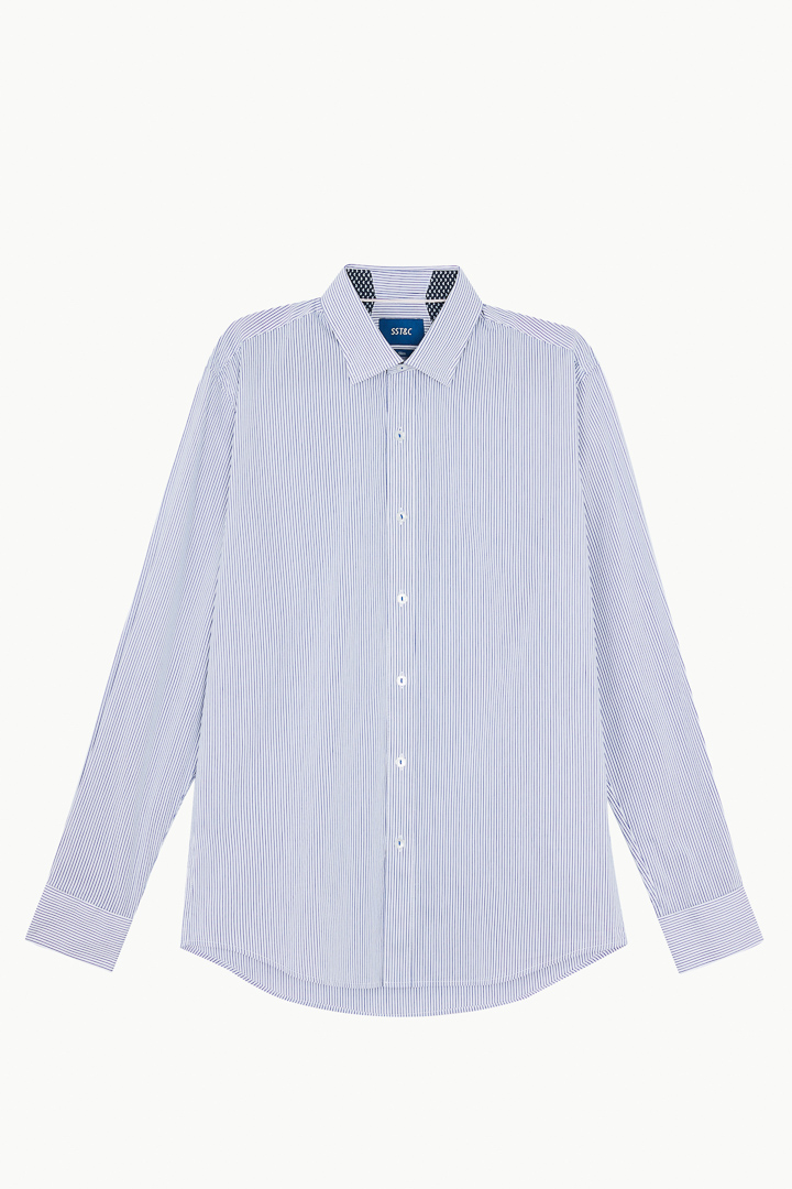 SST&C #Elastic Fit  Blue Pinstripe Pattern Slim Fit Shirt | 0312210013  (Outlet)_8