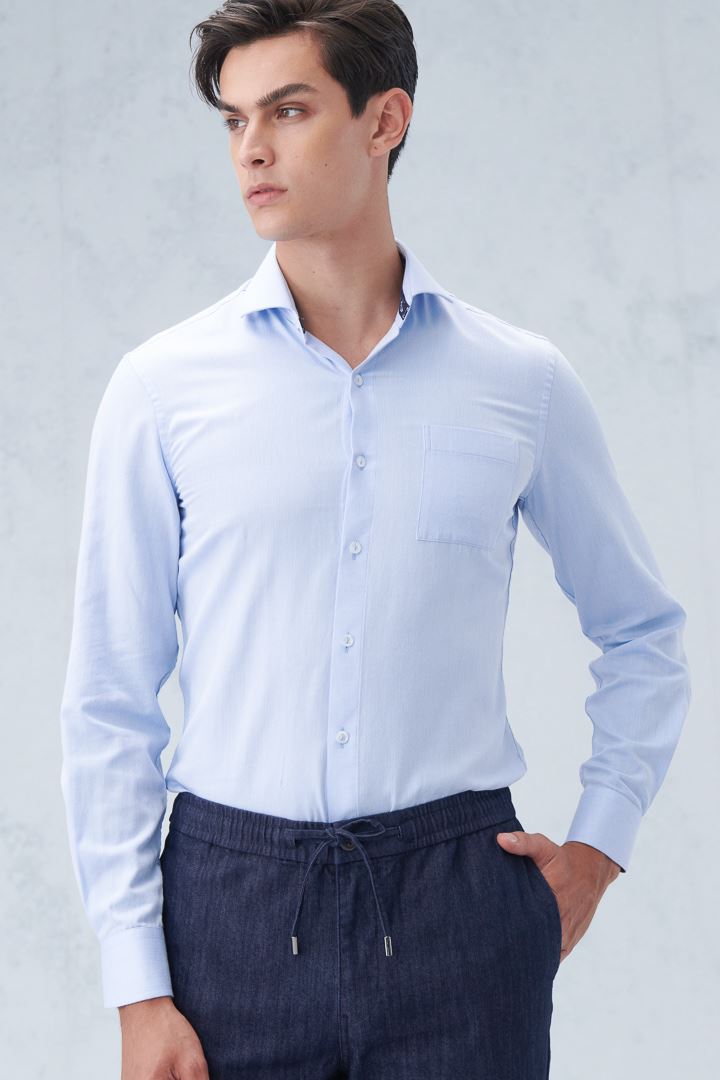 SST&C #Easycare  Blue Herringbone Slim Fit Shirt | 0312210014  (Outlet)_0