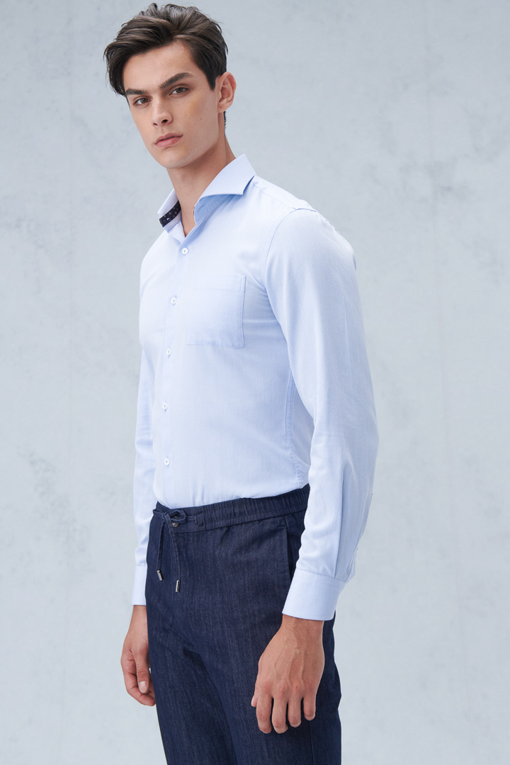 SST&C #Easycare  Blue Herringbone Slim Fit Shirt | 0312210014  (Outlet)_1