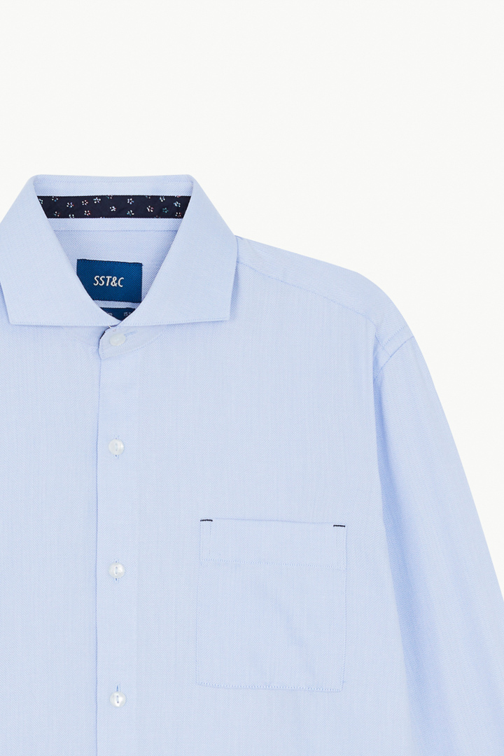 SST&C #Easycare  Blue Herringbone Slim Fit Shirt | 0312210014  (Outlet)_7