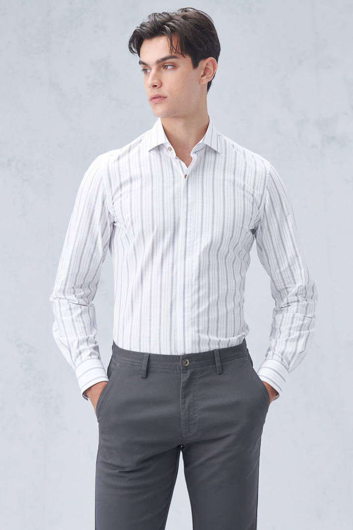 SST&C #Comfortable Pure Cotton  Irregular Black Striped Pattern Standard Shirt On White Background | 0312210017  (Outlet)_2