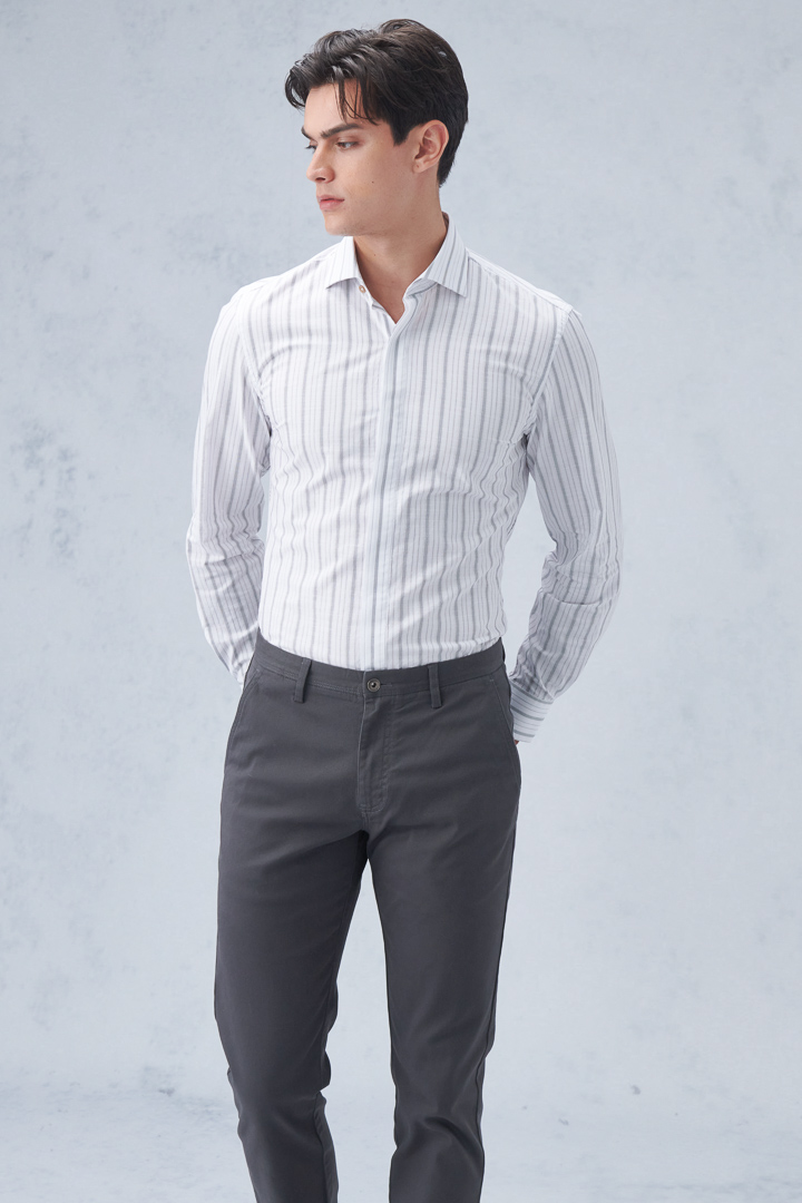 SST&C #Comfortable Pure Cotton  Irregular Black Striped Pattern Standard Shirt On White Background | 0312210017  (Outlet)_3
