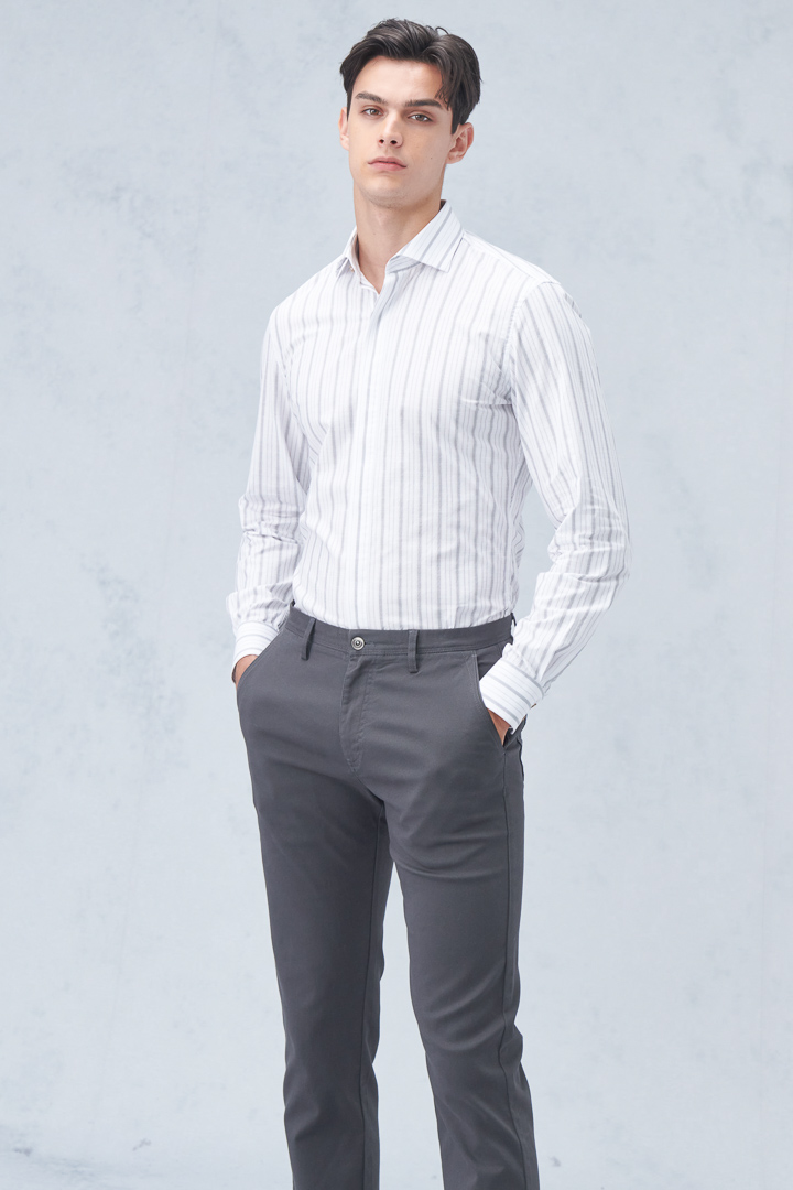 SST&C #Comfortable Pure Cotton  Irregular Black Striped Pattern Standard Shirt On White Background | 0312210017  (Outlet)_4