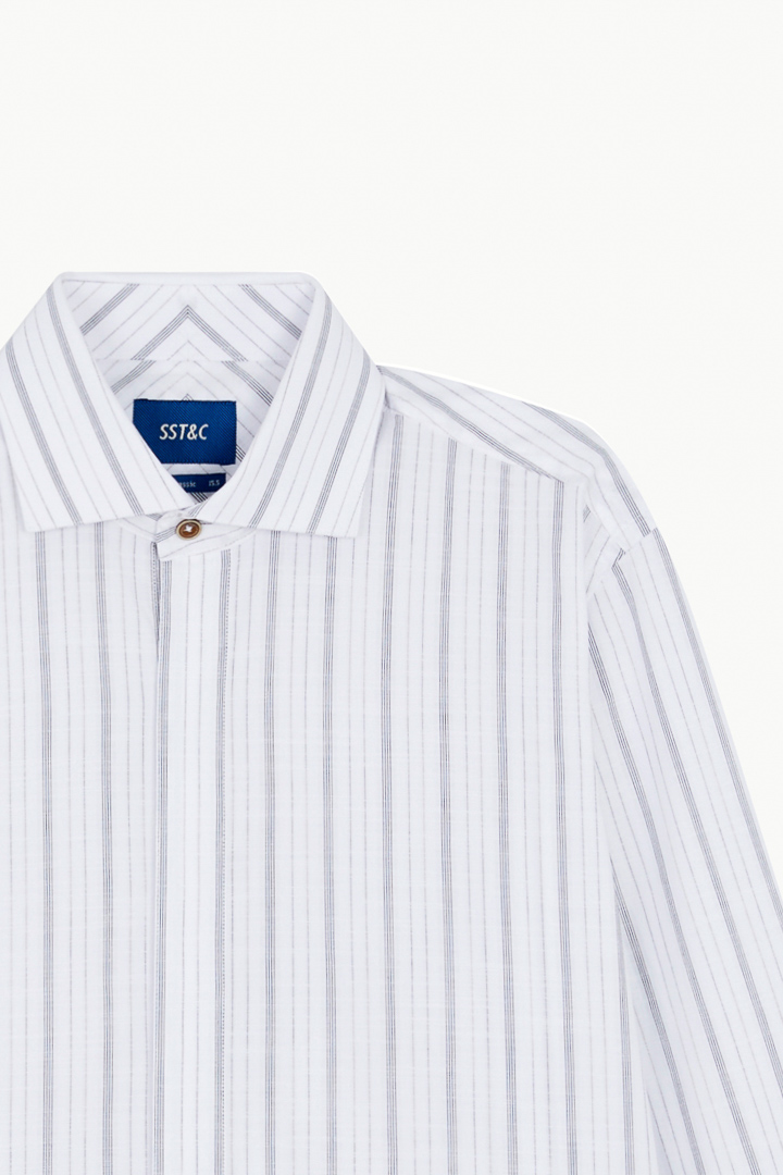 SST&C #Comfortable Pure Cotton  Irregular Black Striped Pattern Standard Shirt On White Background | 0312210017  (Outlet)_7