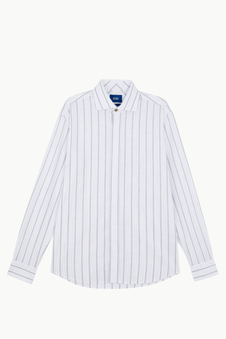 SST&C #Comfortable Pure Cotton  Irregular Black Striped Pattern Standard Shirt On White Background | 0312210017  (Outlet)_8