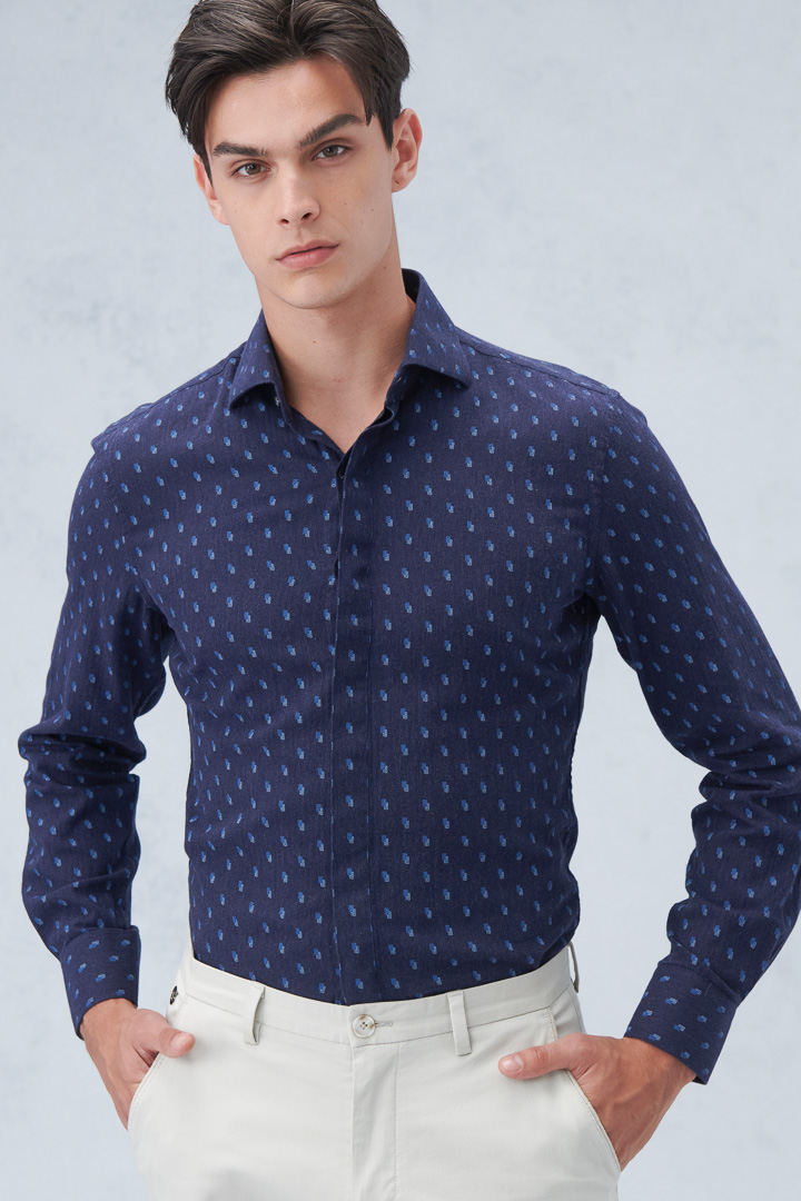 SST&C #Comfortable Cotton  Geometric Print Denim Standard Shirt | 0312210018  (Outlet)_0